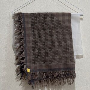 Fendi Beige and Gray Wool/Cotton Scarf (49x46”)